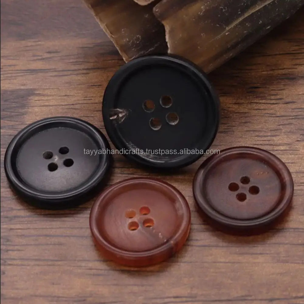 Custom Fashion 4-Hole Sewing Real Buffalo Horn Buttons and Brown Blank Horn Buttons-TAYYAB HANDICRAFT Brand Dry Cleaning
