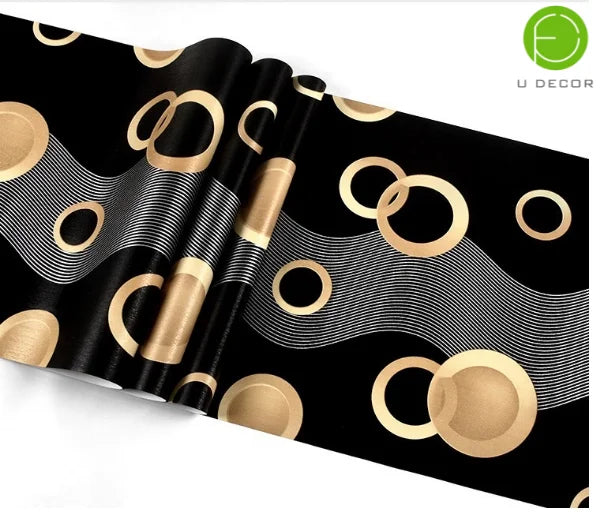 UDK Black Gold Geometric Peel and Stick Wallpaper 0.45x10m PVC Waterproof Removable Self-Adhesive Contact Paper for Home Decor MegaBDM