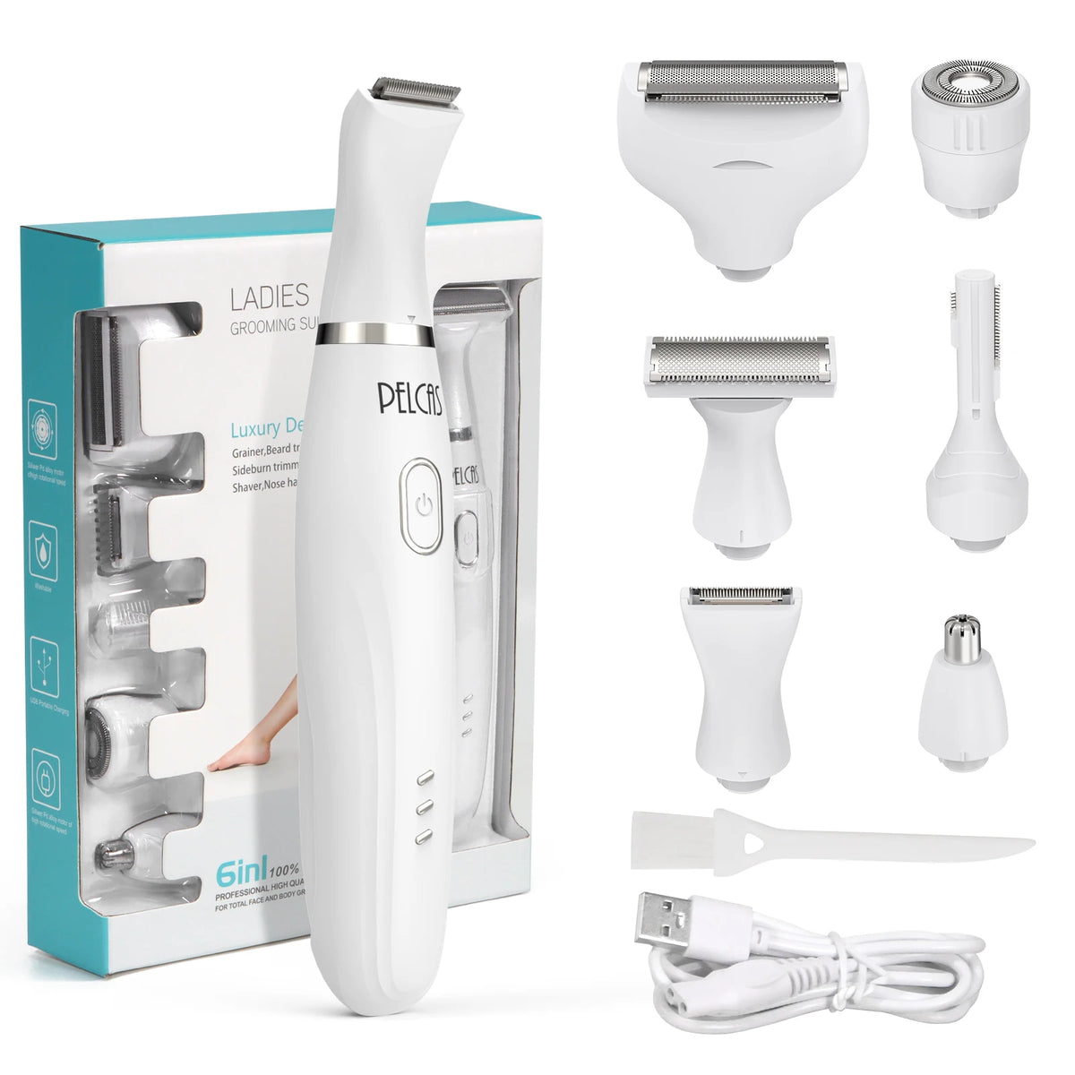 6 in 1 Lady Facial Hair Shaver Electric Men Women Rechargeable Razor Hair Removal Trimmer Epilator for Body MegaBDM