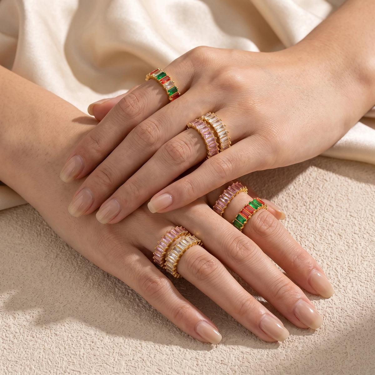 Wholesale Inlaid Zircon Geometric Rings Stainless Steel Waterproof Hypoallergenic Rings for Women MegaBDM
