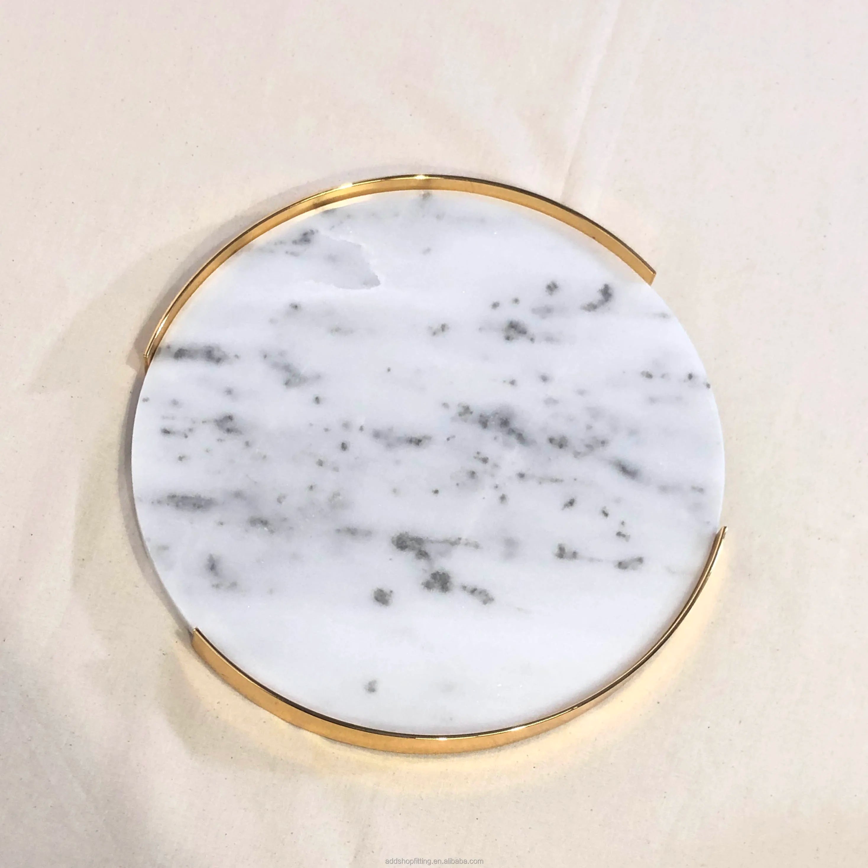 Luxury Durable Handmade Elegant Sustainable White Marble Unbreakable Decorative Round Serving Tray 25CM Diameter Home Hotel