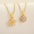 QIKU Copper Geometric Star Flower Link Chain Pendant Necklace Zircon Jewelry Birthday Gift for Her Daily Wear