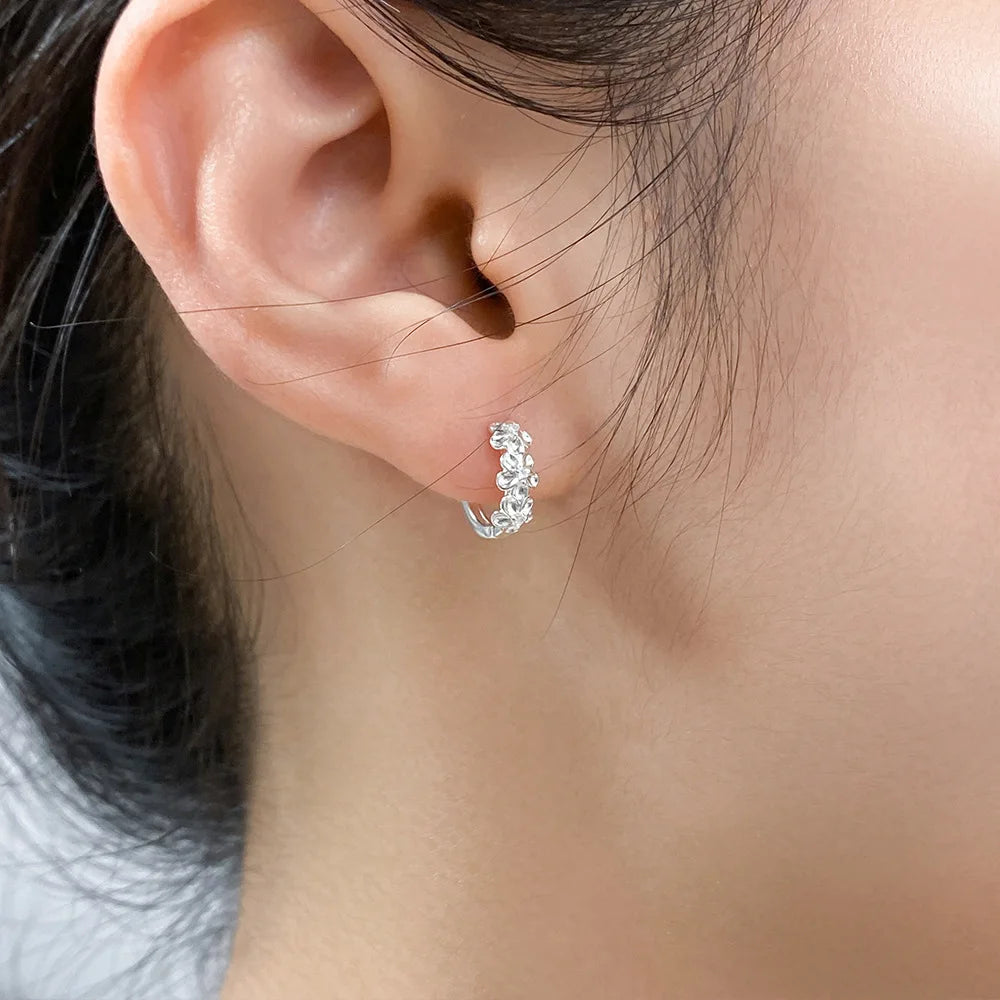 Luxury 925 Sterling Silver Camellia Flower Huggie Earrings with Zircon