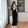 Elegant 2 Piece Set for Women Top And Velvet Slit Skirts Set Ropa Wholesale