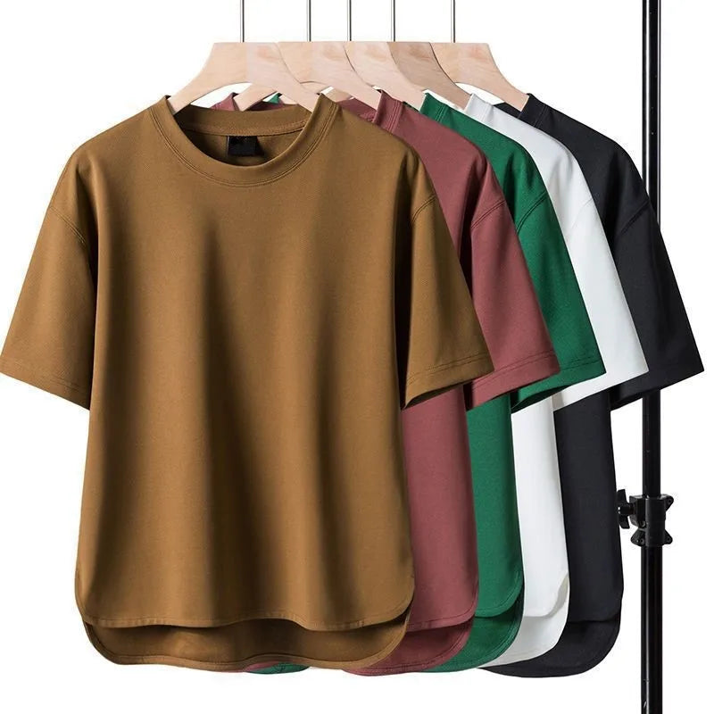 China Bangladesh Factory Price OEM Customized Logo Embroidery Loose Fit Round Neck Breathable Solid Color Men T Shirt MegaBDM