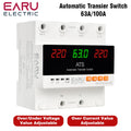63A 100A ATS Adjustable Over Under Voltage Current Protector Dual Power Conversion Automatic Transfer Switch Monitor Relay 220V