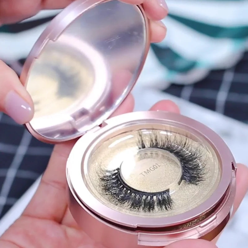 Wispy and Dramatic 5D Mink Eyelashes with 10/12 Magnets Per Eye Custom Round Rose Golden Lash Case with Mirror MegaBDM