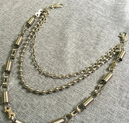 Men Retro Spring Shape Three Layer Metal Chain Hip-hop  Trousers Pants  Key Chain Hook Decoration Trendy Accessories