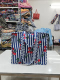 Blue White Striped Cherry Print Vintage Bohemian Lady Fashion Canvas Shoulder Tote Bag Zipper Closure Lightweight Inner Winter MegaBDM