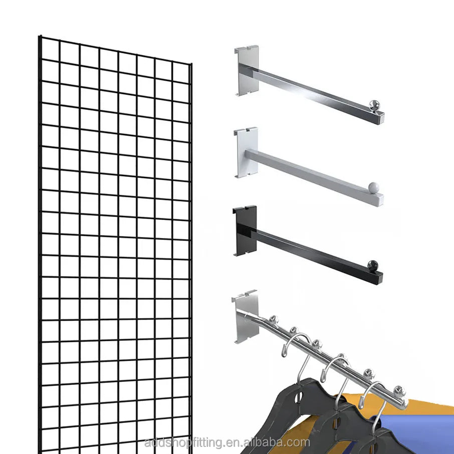 Steel Metal Wire Grid Panel Wall Shelf Bracket for Home Business or Boutique Display for Goods Presentation