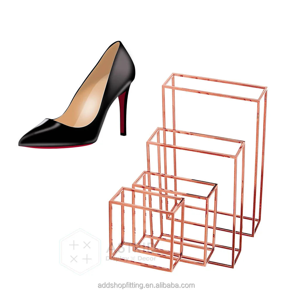 Rose Gold Stainless Steel Metal Bag Shoes High Heels Display Stand for Store
