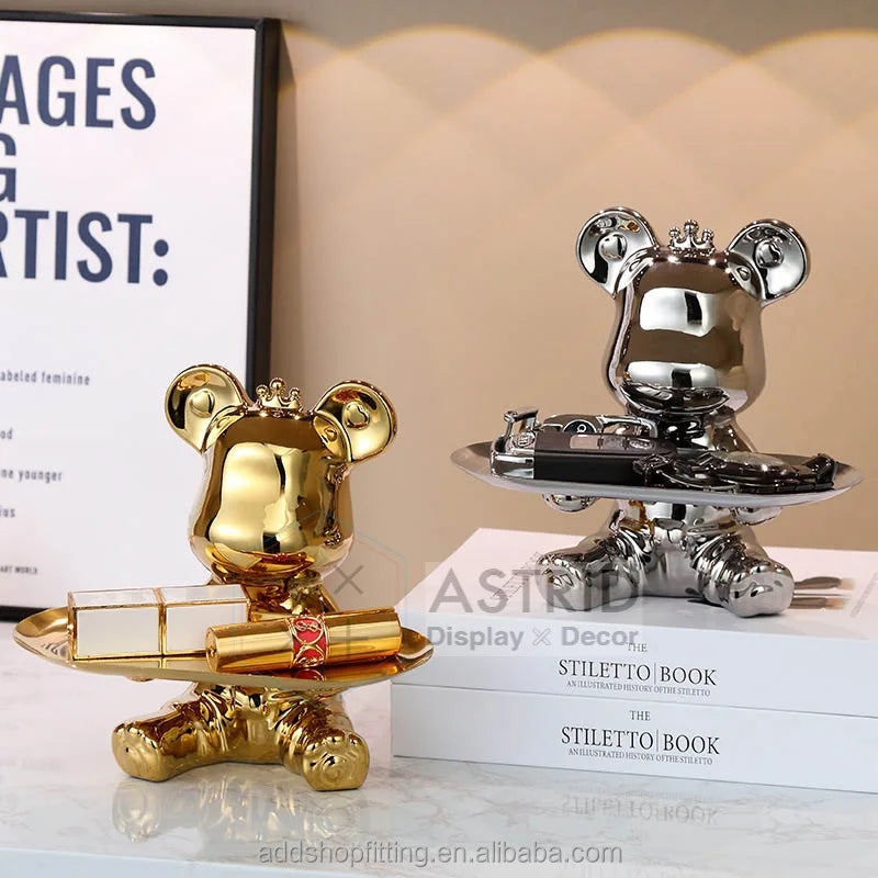 Modern Multi-Functional Ceramic Bear Dish Bowl Statue Storage Watch Jewelry Key Holder Tray for Home Decoration