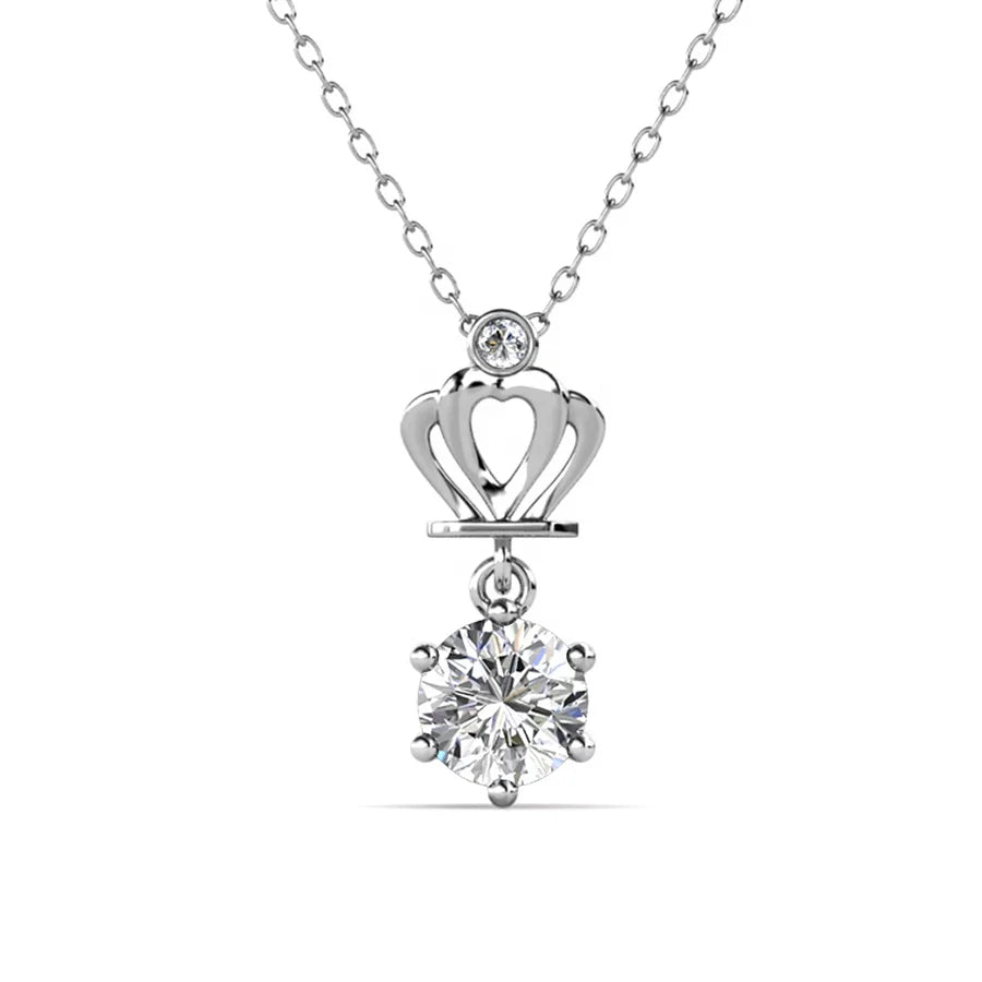 Perfect White 1 Carat GRA Moissanite 925 Sterling Silver Crown Pendant Necklace Fine Jewelry for Women Destiny Jewellery