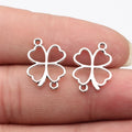 Heart-Petal Four Leaf Lucky Charm Connector 19x14mm Zinc Alloy Finding for St Patrick's Day Jewelry MegaBDM