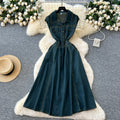 2025 Summer Turn-down Collar Tunic Slim Casual Midi Dress For Women Empire Denim Dress