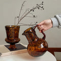 Tortoiseshell Glass Pitcher Vase Handmade Art Glass Vase with Handle Decorative Flower Vase for Home Table Centerpiece MegaBDM