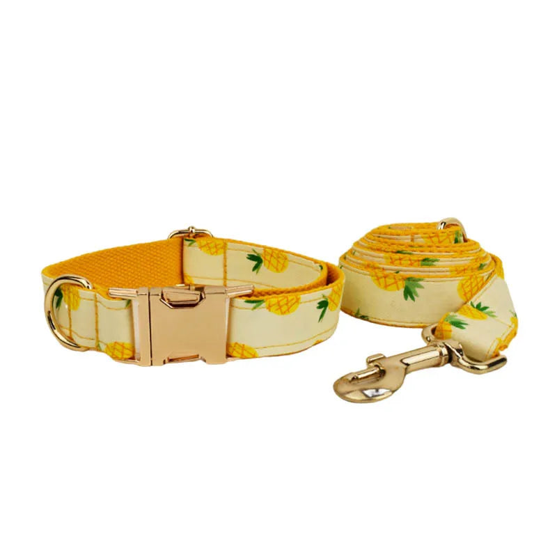 2026 Wholesale Dog Collar Leash Pet Accessories Yellow Pineapple Design Custom Print Pattern and Logo Pet Manufacturer Supplier