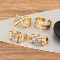 QIKU Luxury Gold Plated Statement Fashion Rings Set Wholesale Shiny Copper Jewelry for Women's Daily Wear