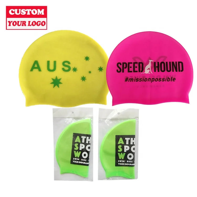 Custom Made Eco-friendly Durable Promotional Silicone Swim Cap with Custom Logo Printing