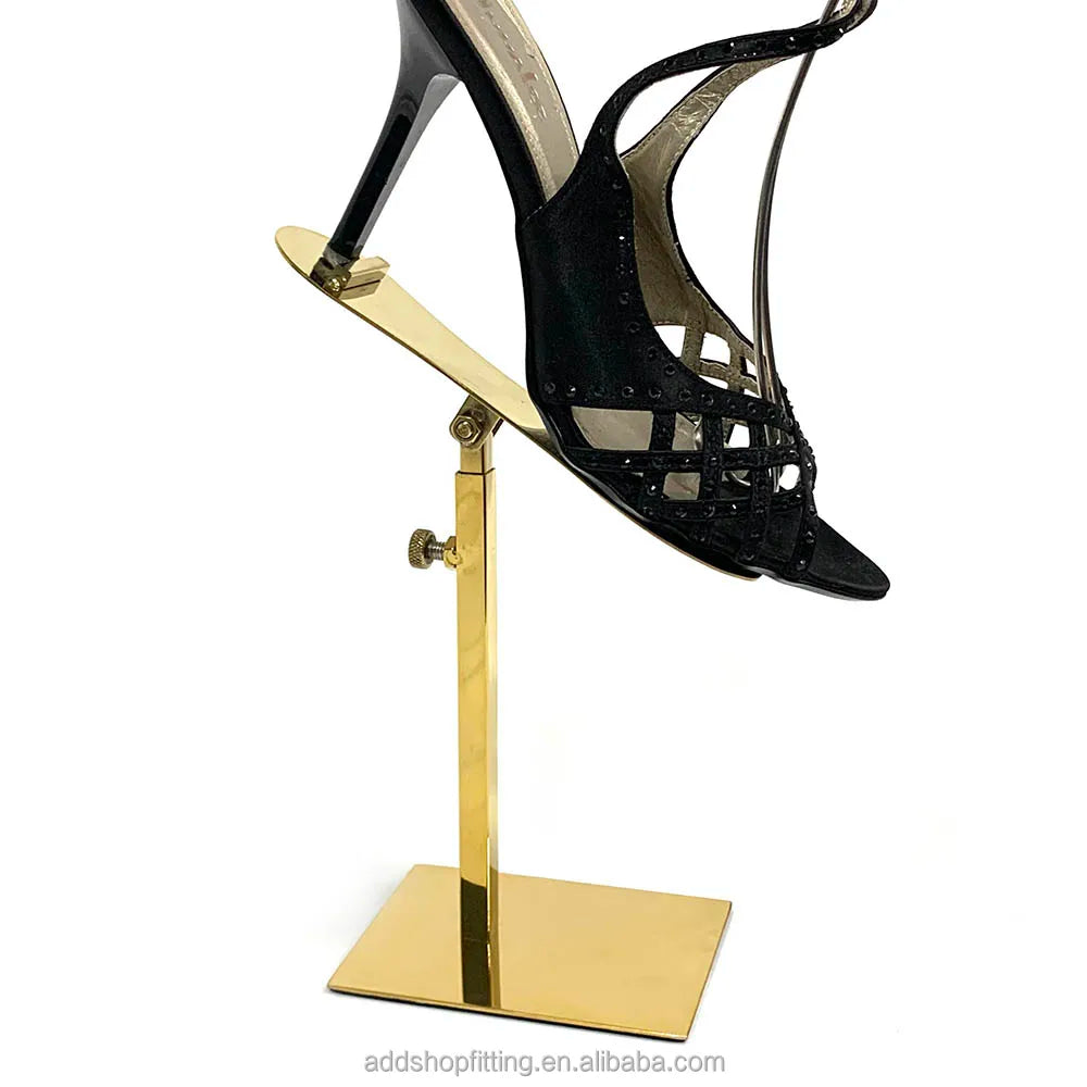 Modern Eco-Friendly Luxury Stainless Steel High Heels Shoe Display Rack Counter Top Retail Store Stand for Women's Shoes
