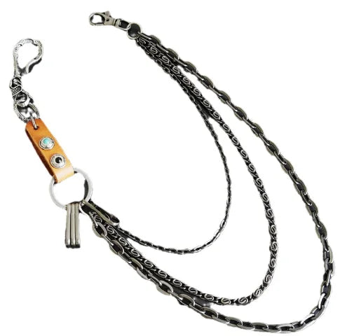 Men Trousers Retro Inlaid Colorful Bead Chain Metal Chain Hip-hop Punk Style Pants Waist Belt Key Chain Trendy Accessories