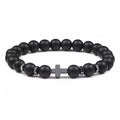 Bestone American Popular Natural Stone 8mm Volcanic Rock Tiger Eye Stone White Turquoise Hematite Cross Beaded Bracelet