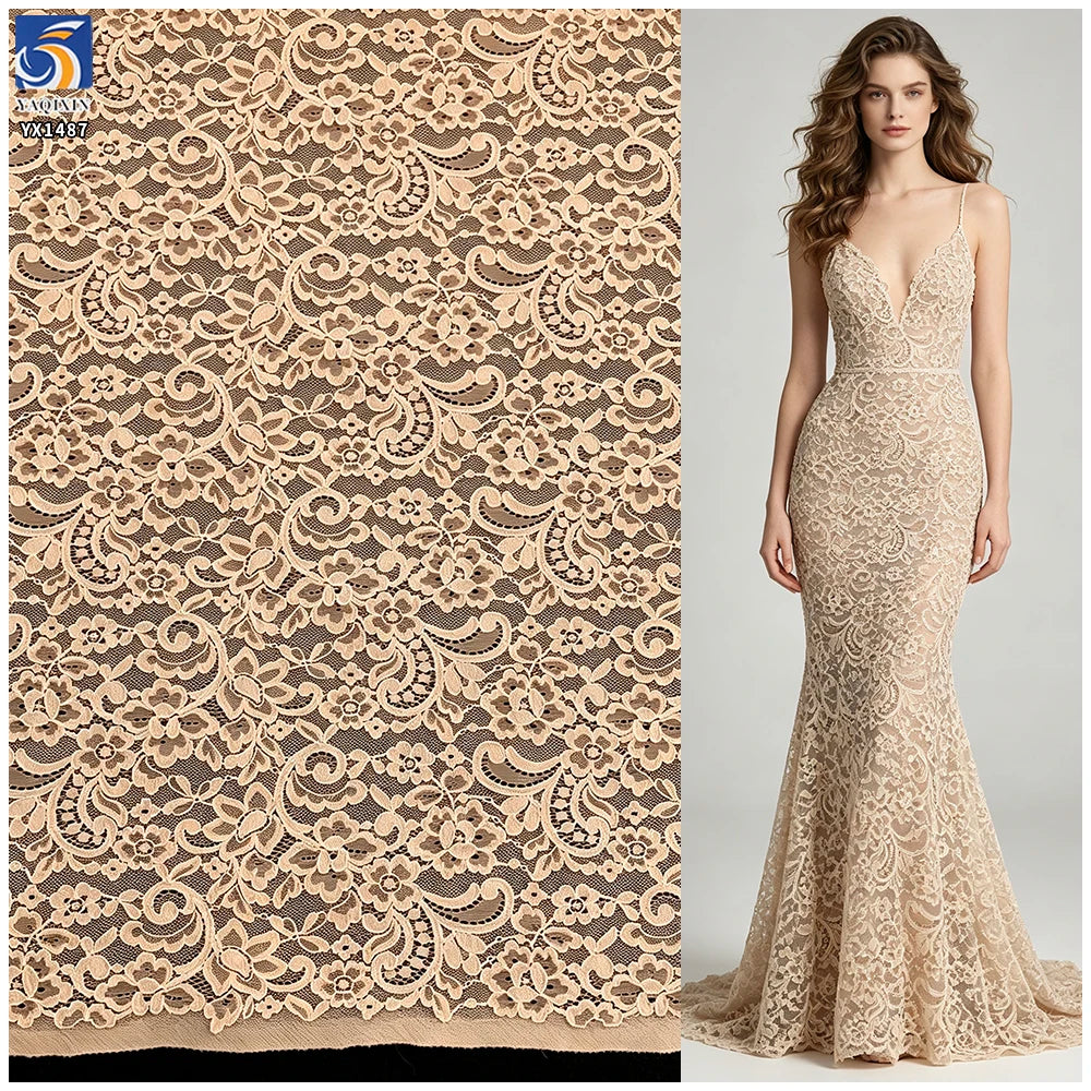 YX1487 160X150CM 70 Cotton 30 Nylon Eyelash Lace Fabric Corded Floral Textile for Women Dresses and Tops MegaBDM