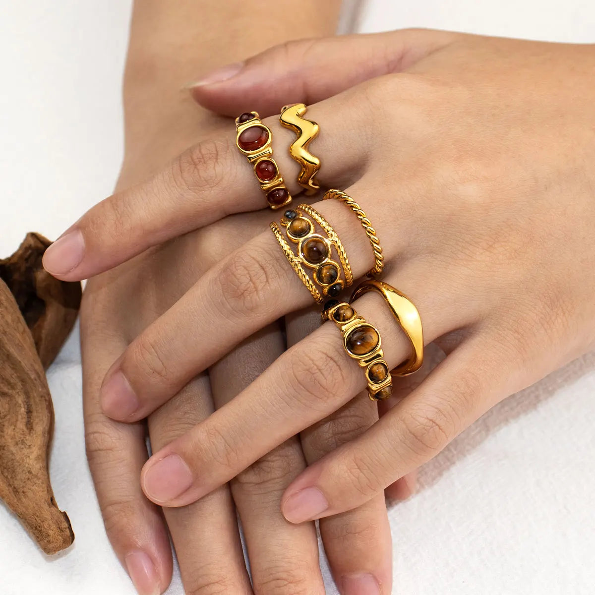 18K Gold Plated Natural Stone Ring Stainless Steel Jewelry Anillos Acero Inoxidable Por Mayor for Women