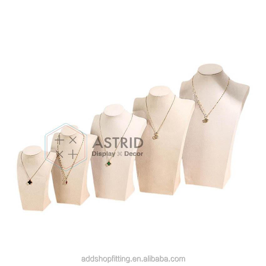 Cream Velvet Bust Mannequin Necklace Holder Jewelry Display Stand for Visual Merchandising Shop