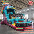 Colorful Music Themed Inflatable Water Slide With Splash Pool Rainbow Inflatable Bouncer Slide for Party Rental MegaBDM