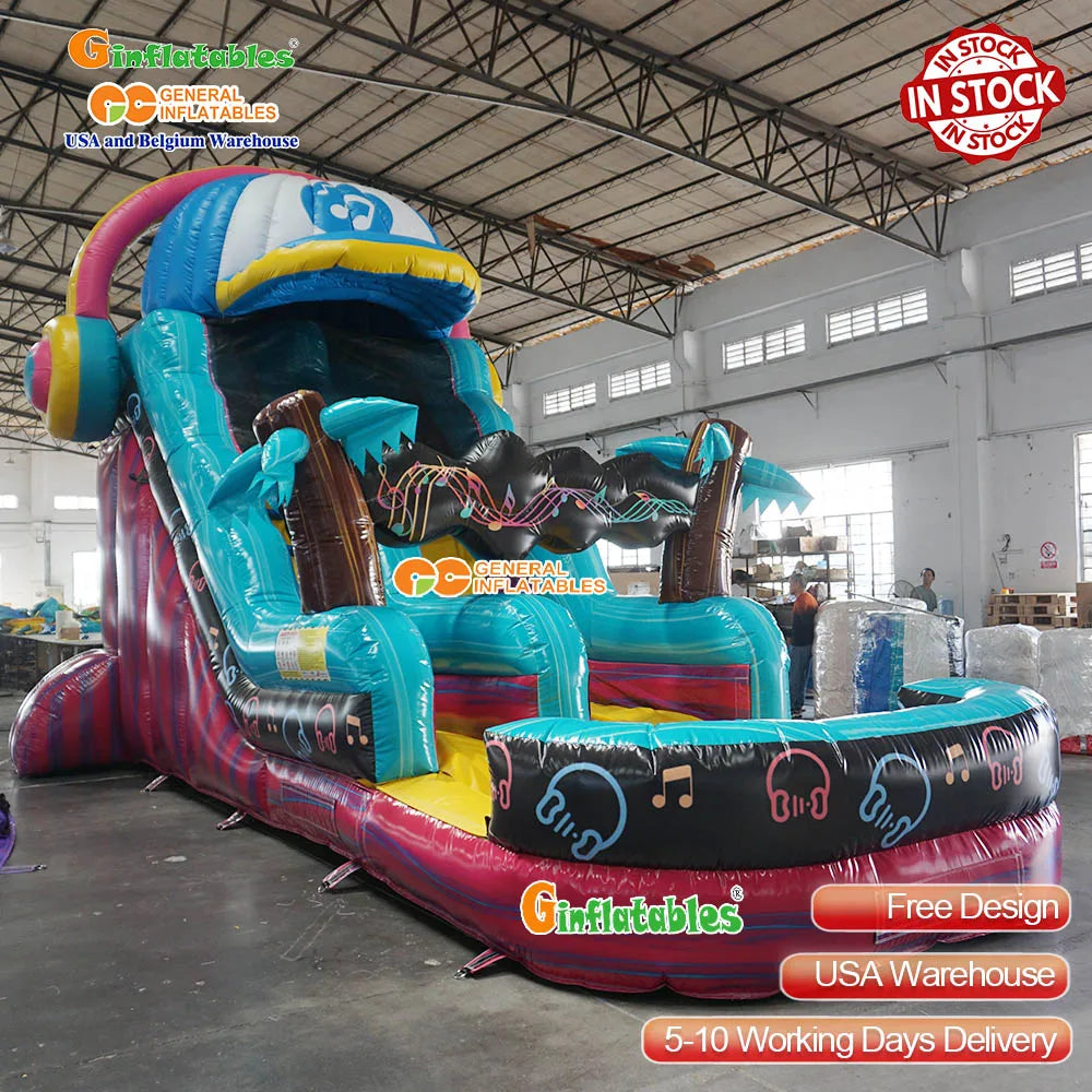 Colorful Music Themed Inflatable Water Slide With Splash Pool Rainbow Inflatable Bouncer Slide for Party Rental MegaBDM