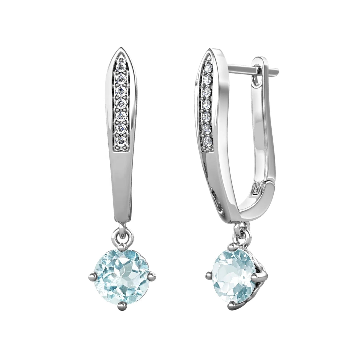 2022 New Natural Gemstone Jewelry 925 Sterling Silver Sky Blue Topaz Casual Dangle Huggie Earrings for Women Destiny Jewellery