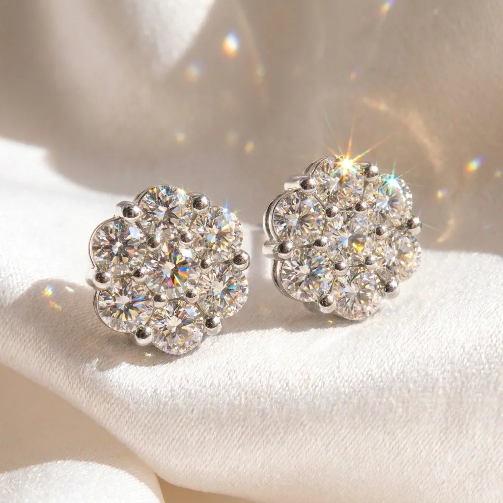 High Quality VVS Moissanite Stud Earrings Round Cut 925 Sterling Silver Cluster Earrings Pair Pass Diamond Tester Jewelry MegaBDM