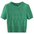 Summer New Women's Solid Short Sleeve Sweater Crew Neck Elegant Knitted Tops