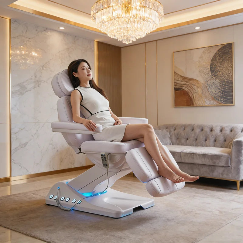 Modern Electric Beauty Salon Eyelash Bed with LED Lighting System PU Material Portable Leg & Backrest Adjustable MegaBDM