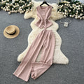 Summer Women's Casual Sets O-Neck Sleeveless Tunic Bandage Top And High Waist Pants Set Clothing Wholesale