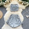 Summer Women's Y2K Sets Tube Top And Elastic Waist Shorts Set Ropa Wholesale