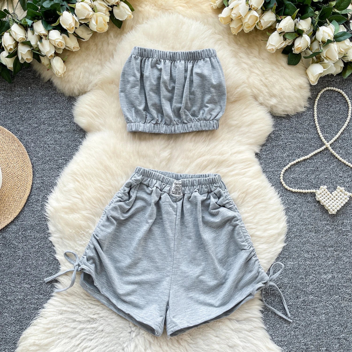 Summer Women's Y2K Sets Tube Top And Elastic Waist Shorts Set Ropa Wholesale