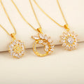 QIKU Light Luxury Flower Zircon Necklace Geometric Hollow Personalized Tiny Copper Jewelfy for Women Wedding