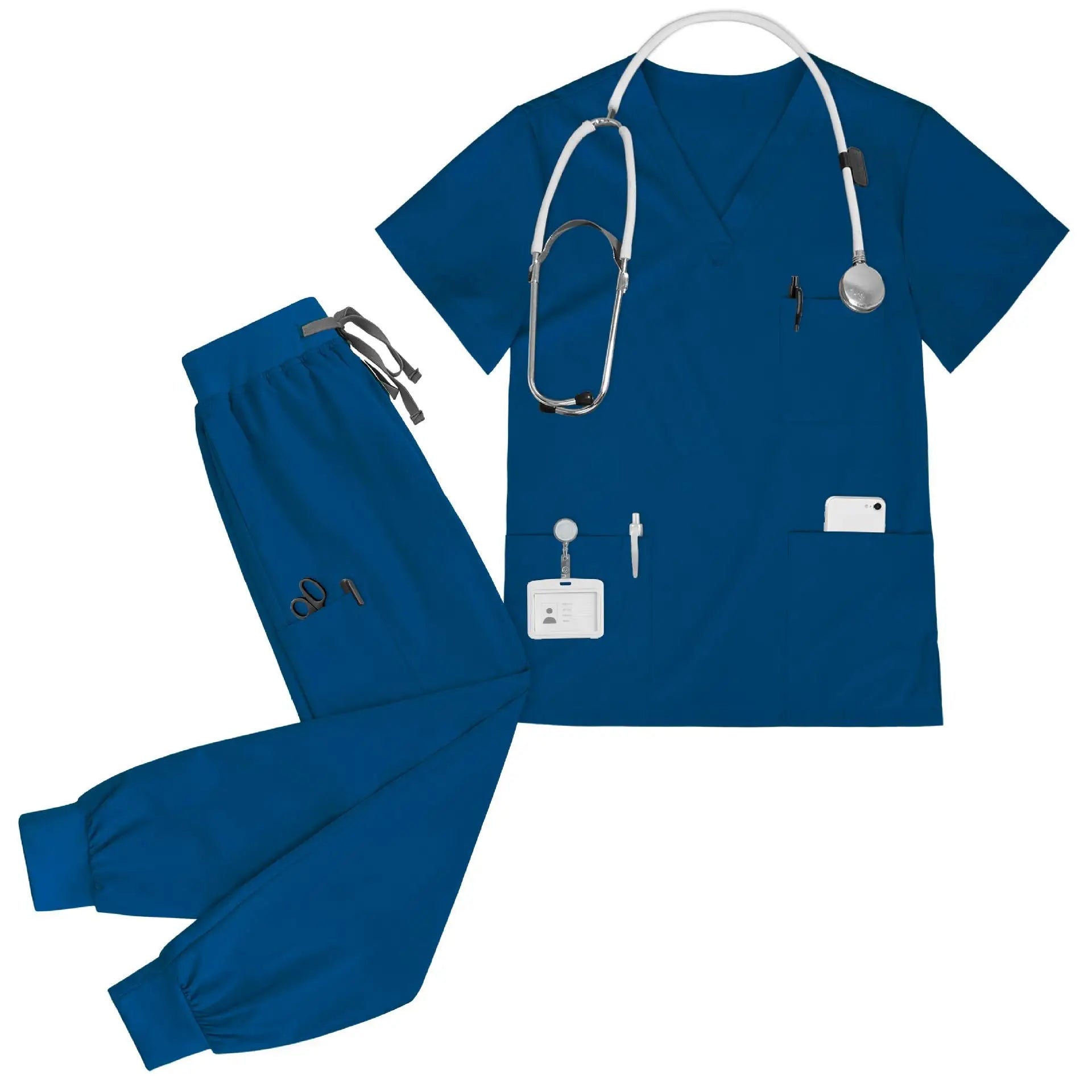 Women Medical Uniform Set - 4 Way Stretch Lightweight V-Neck Top Drawstring Elastic Waist Pants Nursing Wholesale Medical Scrubs