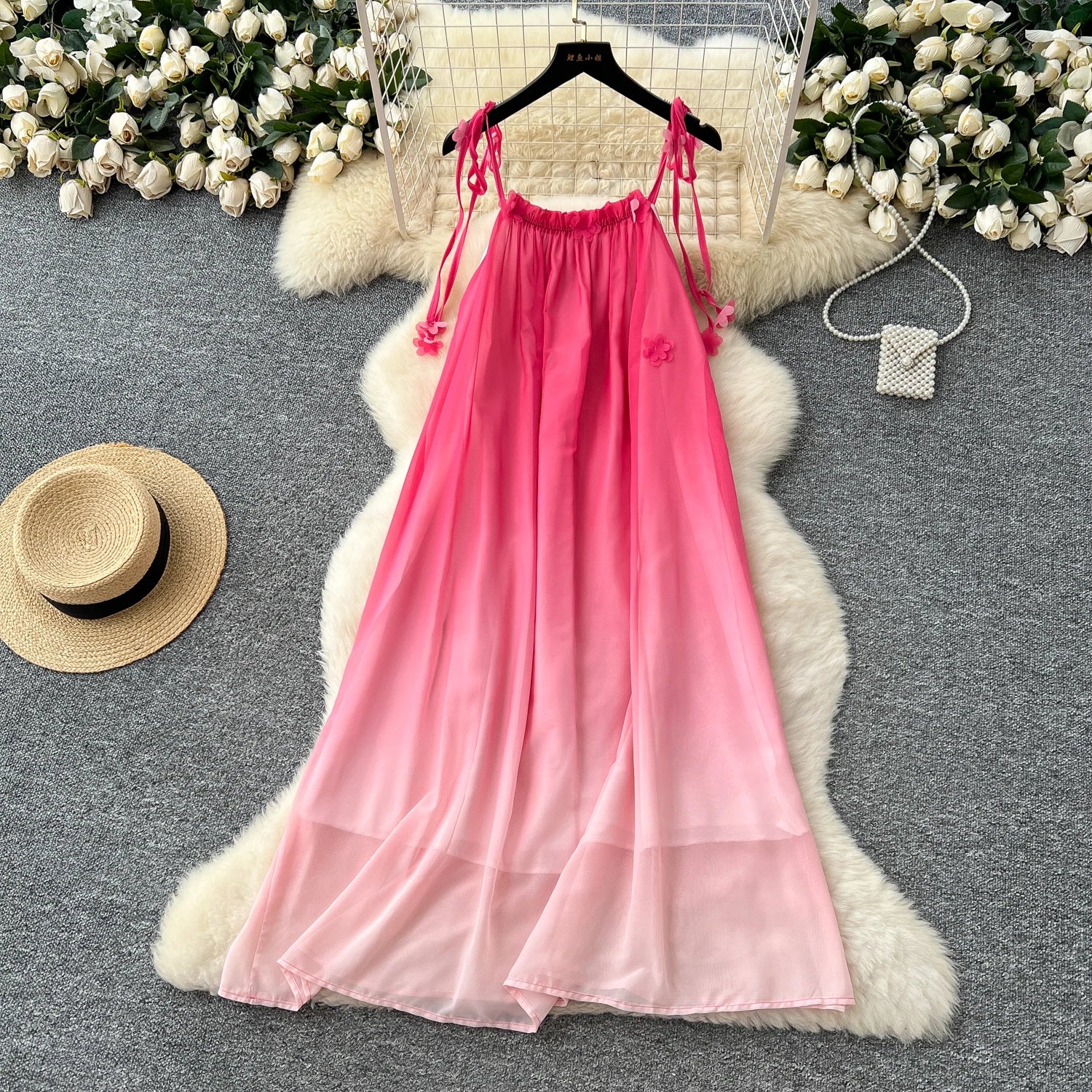 2025 Summer Roman Casual Midi Dress For Women Empire Gradient 3D Shift Lace Dress