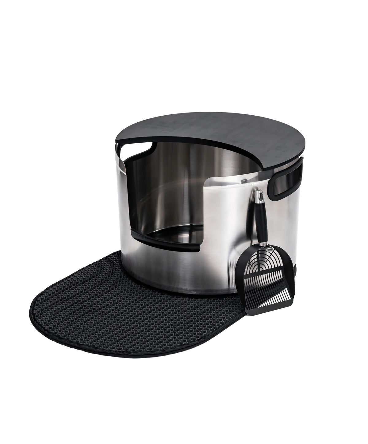 New Design High Quality Round 304 Stainless Steel Litter Box for Big and Muti Cats with Scoop Mat MegaBDM