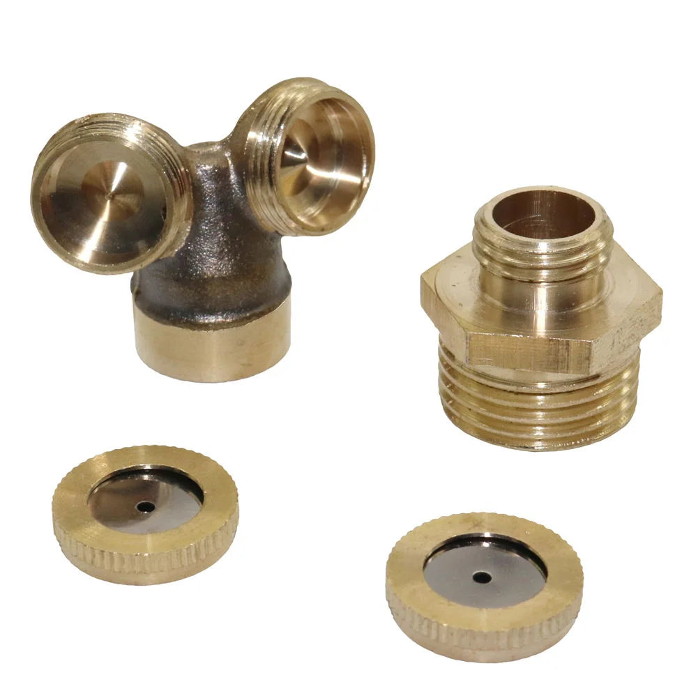 2 Holes Brass Misting Nozzles 1/2" Thread Agricultural Humidification Atomizing Spray Nozzle Lawn Garden Sprinkler MegaBDM