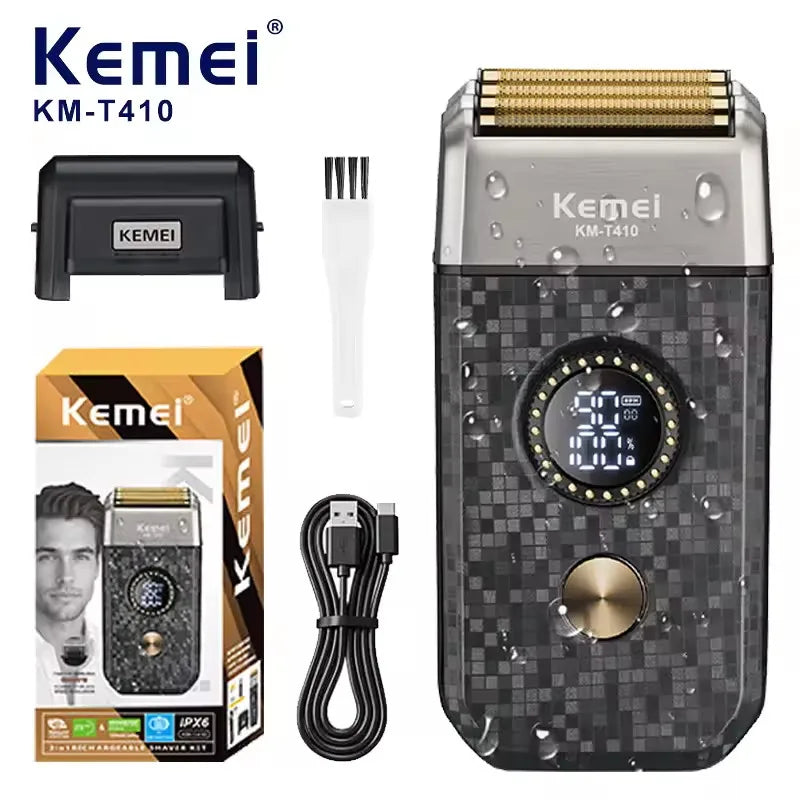 Kemei Rechargeable Shaver for Men Triple Blade Reciprocating Beard Razor Face Care Multifunction Strong Trimmer KM-T410