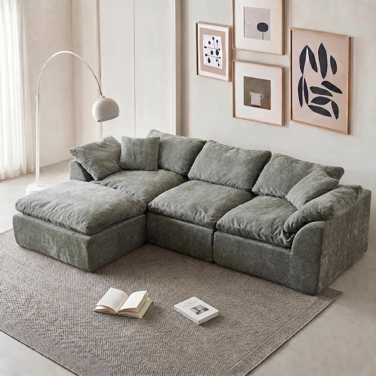 Oversized L Shaped Sleeper Sofa Bed Modern Cloud Style Chenille Upholstered Sectional Couch Deep Seat Sponge Filled Sofa MegaBDM