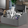 5 Compartments Desktop Leather Office Desk Organizer Metal Mesh Modern Desk Storage Organizer