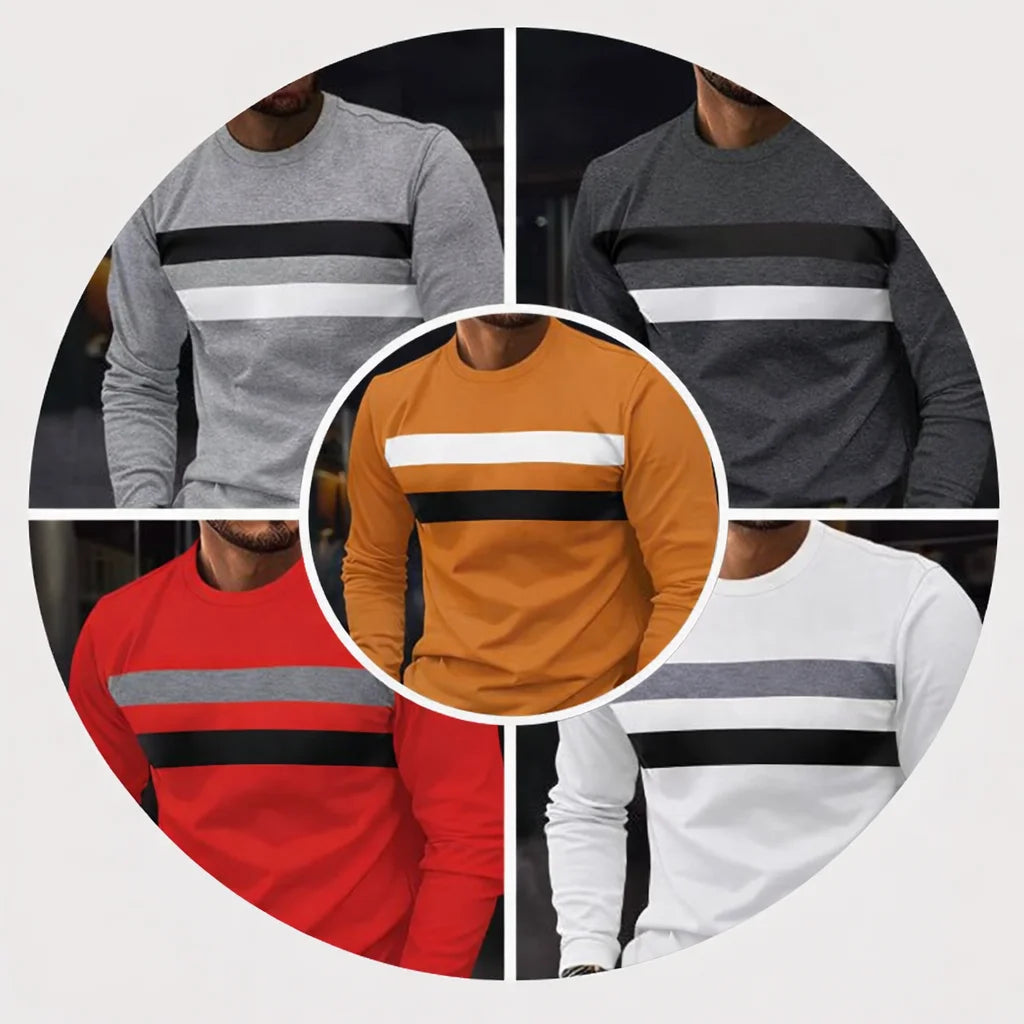 Bangladesh CN Factory Price Custom Logo Embroidery Men's Color Block T Shirt Crew Neck Casual Breathable Long Sleeve t Shirt MegaBDM