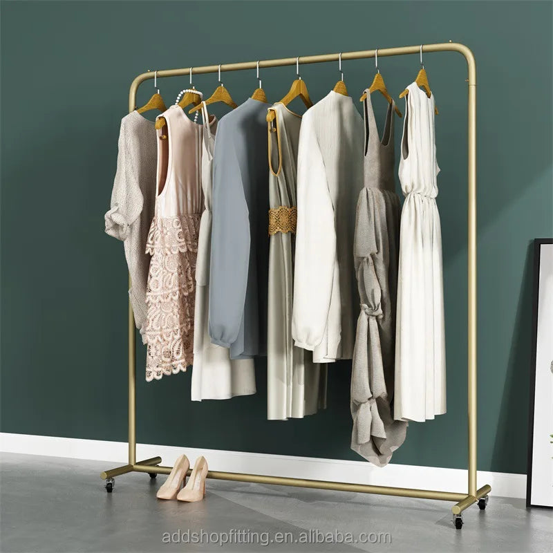 Gold Stainless Steel Modern Detachable Movable Wheel Rail Stand Customized Carton Anti-Rust for Luxury Clothes Suits Wedding