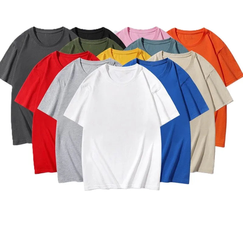 OEM Customized Logo Embroidery 180g CVC Combed Cotton Unisex Loose Fit Solid Color Crew Neck Summer Sports Short Sleeve T Shirt MegaBDM