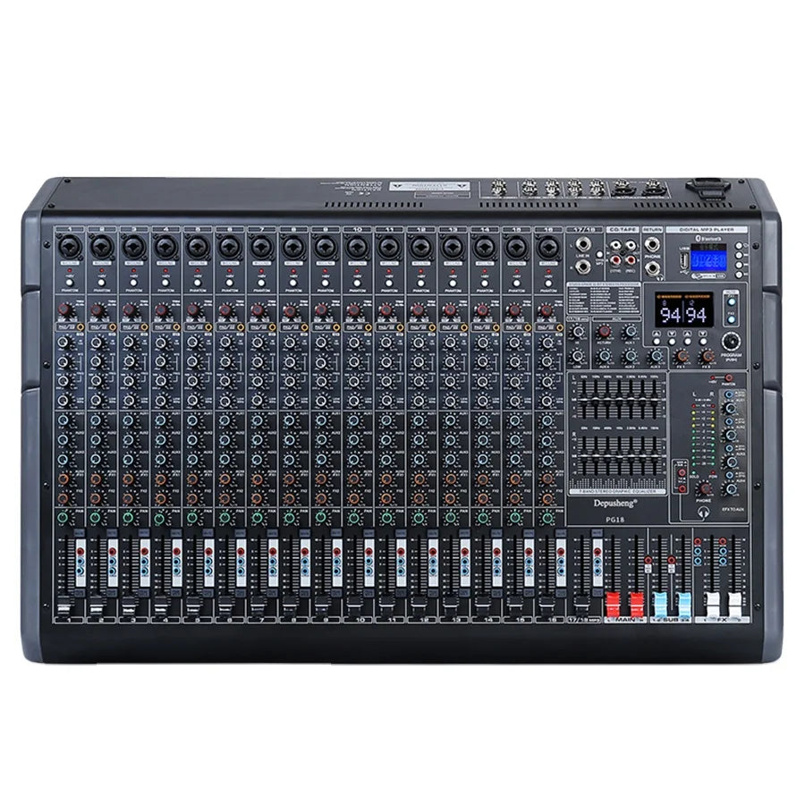 Depusheng PG18 Professional Built-in 7-Segment Balanced Adjustment 18 Channels Audio Mixer for Large Stage Performance
